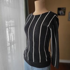 Banana Republic Gray & White Striped Boat Neck Sweater XS